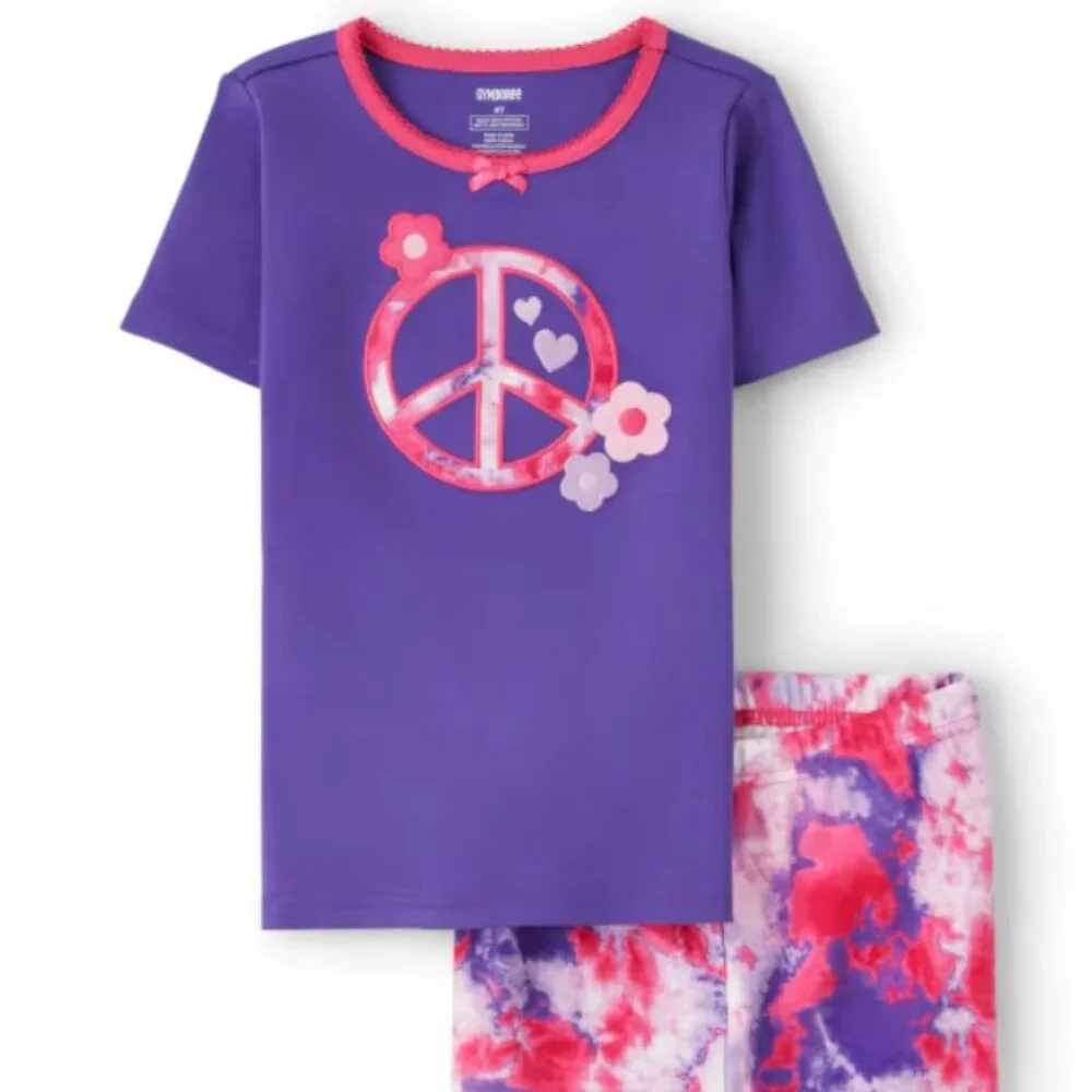 Gymboree Girls 12-18 Months Purple Pink Short Sleeve Peace & Tie Dye Pajamas NWT